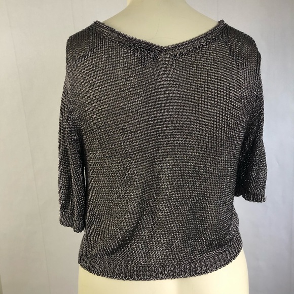 Topshop Metallic Mesh V-neck Top - Picture 3 of 4